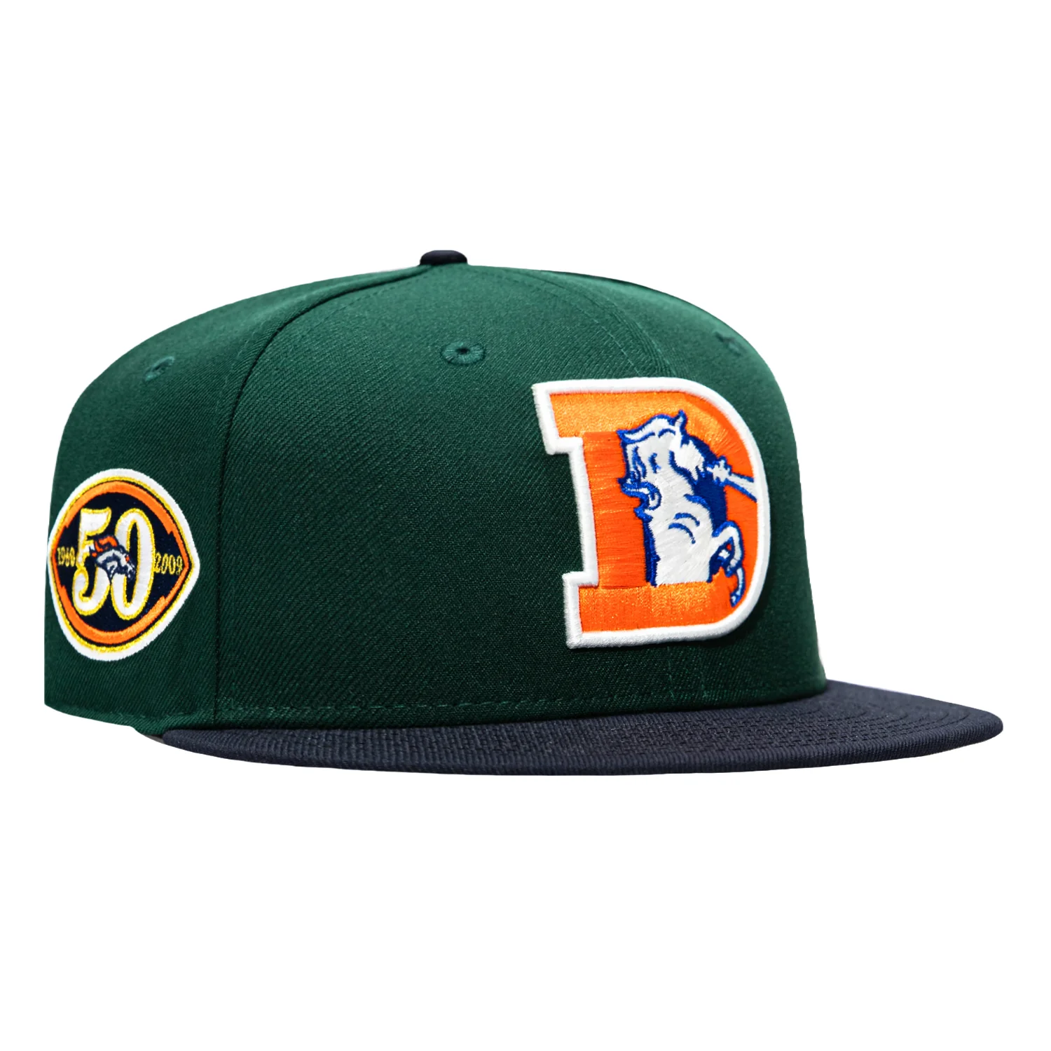 Image of New Era 9Fifty Denver Broncos 50th Anniversary Patch Snapback Hat - Green, Navy