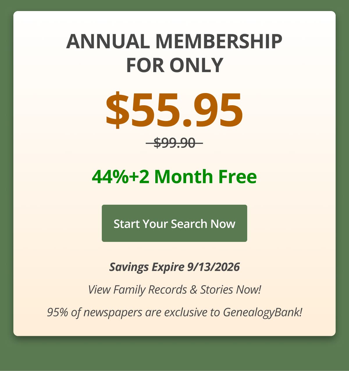 Annual Membership For Only $55.95, 44%+2 Month Free Start your search now Savings Expire 9/13/2026 View Family Records & Stories Now! 95% of newspapers are exclusive to GenealogyBank!
