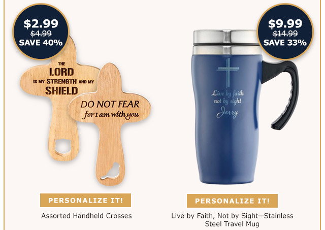 Assorted Handheld Crosses | Live by Faith, Not by Sight Stainless Steel Travel Mug