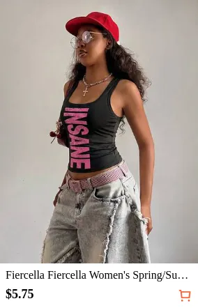 Fiercella Fiercella Women's Spring/Summer U-Neck White Wasteland Style Print Slim Fit Comfortable Streetwear Y2K Hot Girl Rock Sexy Tank Top