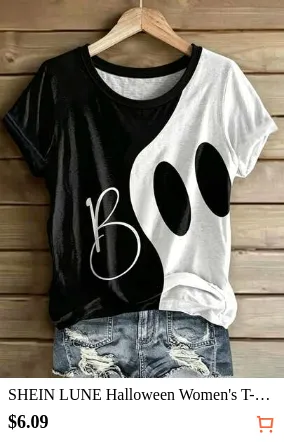 SHEIN LUNE Halloween Women's T-Shirt Graphic Ghost Vintage Stylish Classic Short Sleeve Regular Tops