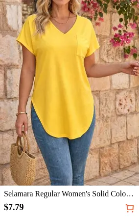 Selamara Regular Women's Solid Color V-Neck Short-Sleeved Casual T-Shirt