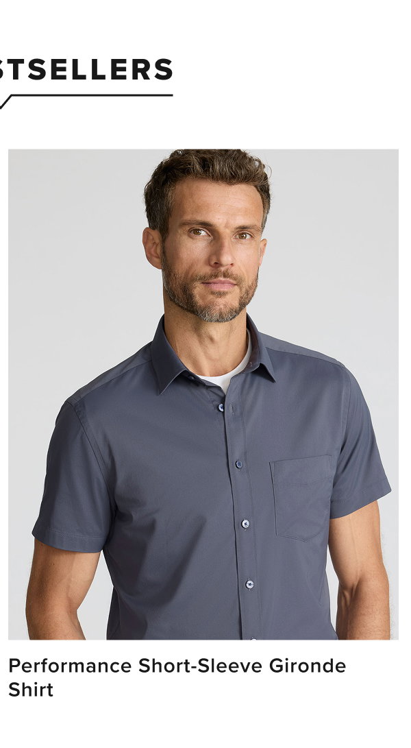 Model is wearing Performance Short-Sleeve Gironde Shirt