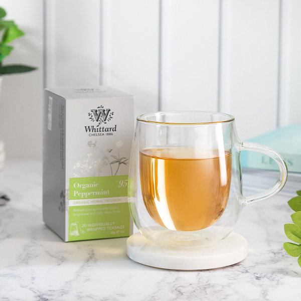 Image of peppermint infusion teabags with made up drink