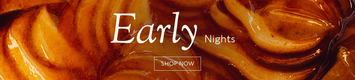banner with 'Early Nights' and a shop now CTA