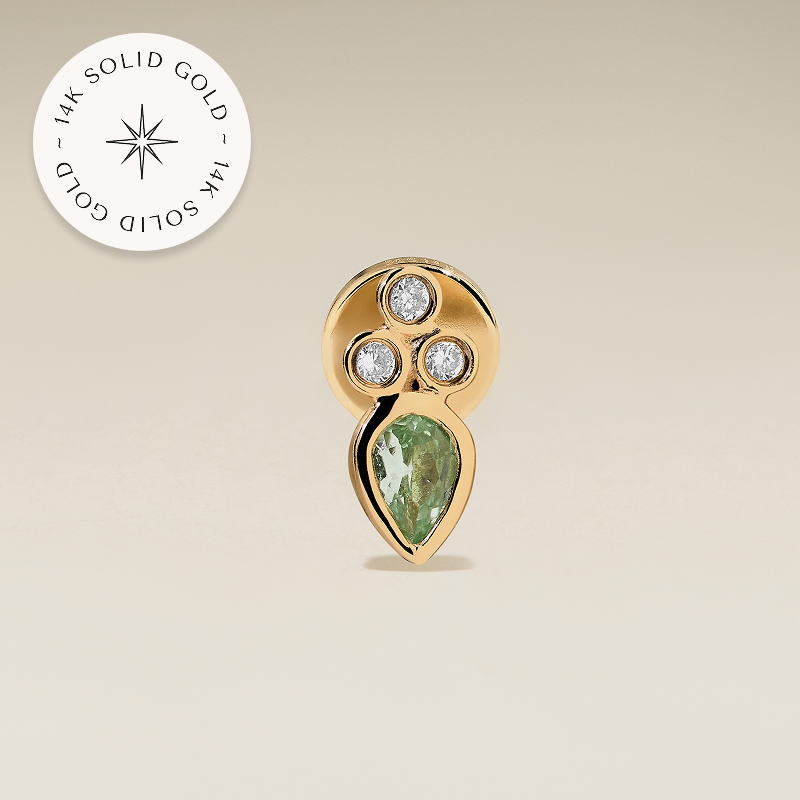 Diamond & Green Sapphire Cluster Piercing Stud in Solid Gold