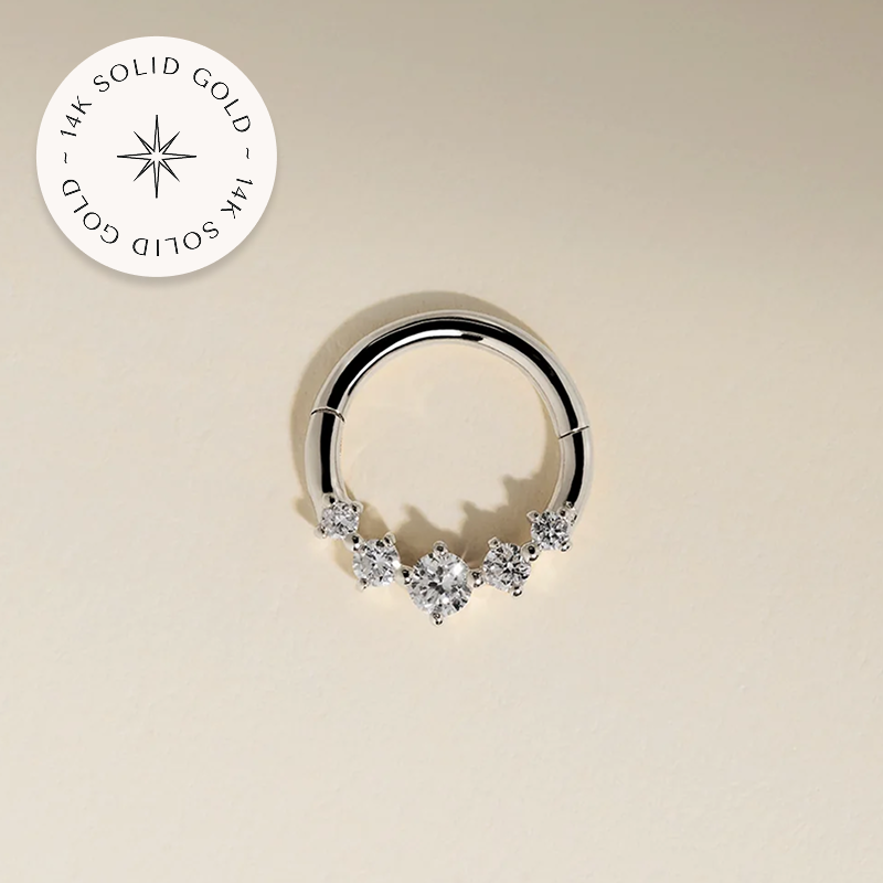 Diamond Daith Hoop in Solid White Gold