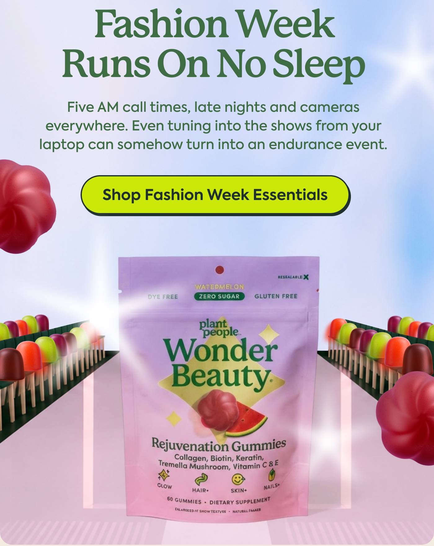 Fashion Week Runs On No Sleep | Five AM call times, late nights and cameras everywhere. Even tuning into the shows from your laptop can somehow turn into an endurance event.| Shop Fashion Week Essentials