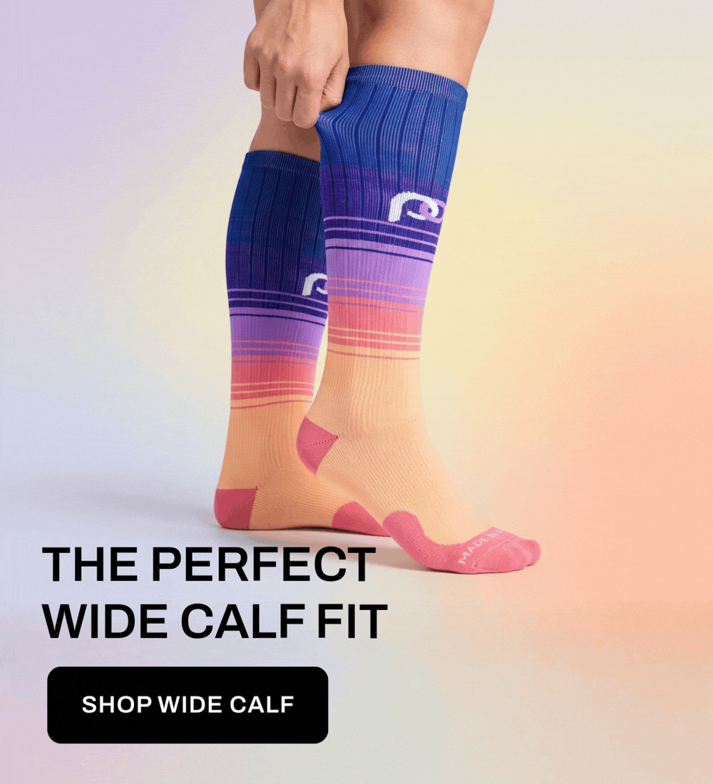  Tired of compression socks that squeeze too tight at the top? Our Wide Calf collection delivers true graduated compression engineered specifically for a roomier fit. Stock up with 5 pairs for $80 + Free Shipping using code SOCK80!