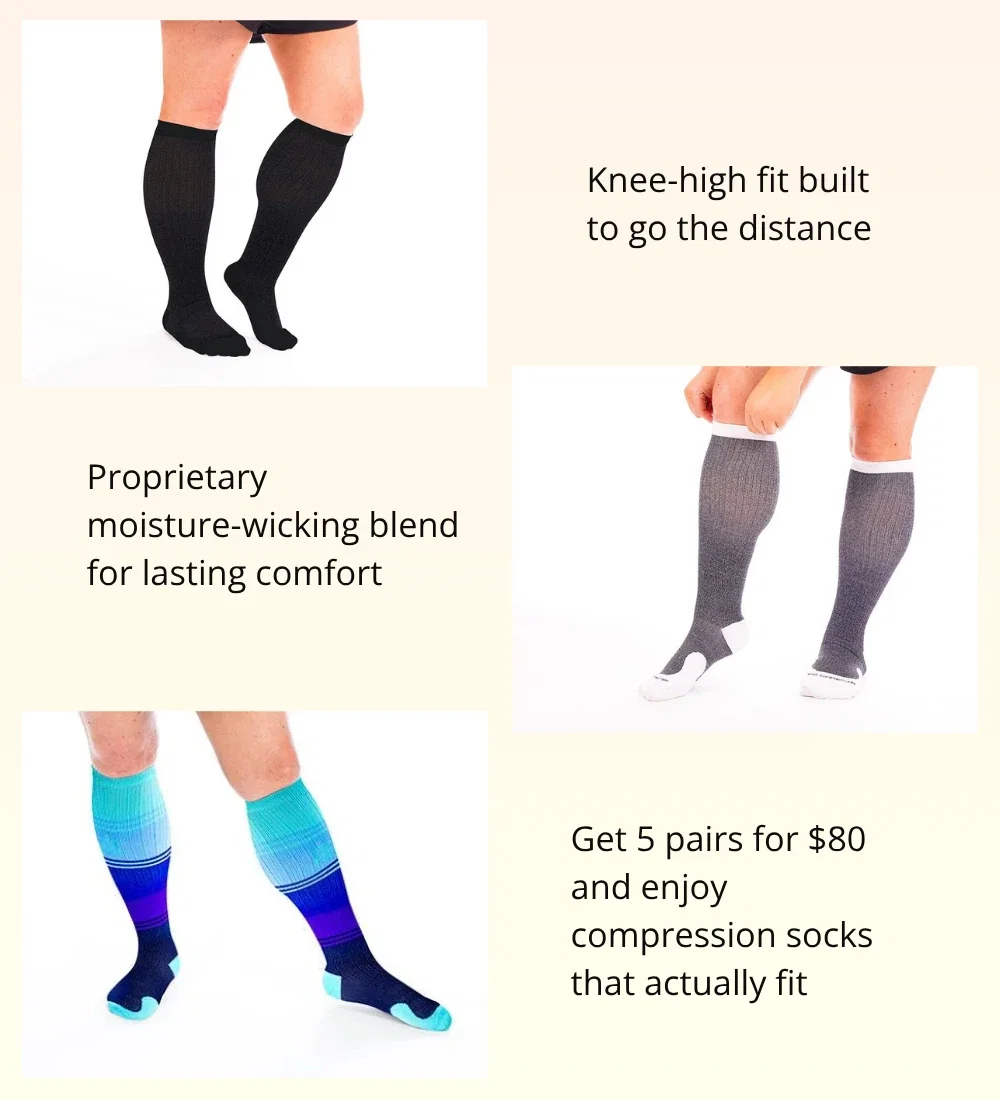 Graduated compression boosts blood flow for peak performance Recover faster and feel better sooner Advanced design supports critical muscles and tendons Proprietary moisture-wicking blend for lasting comfort Knee-high fit built to go the distance