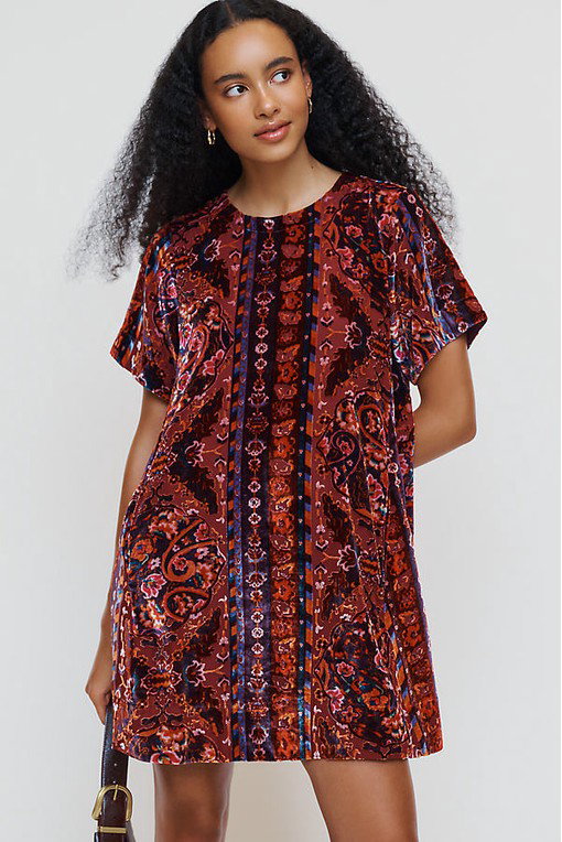 The Emmy Short-Sleeve Swing Mini Dress by Maeve: Velvet