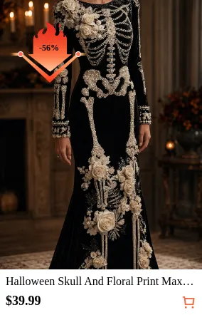 Halloween Skull And Floral Print...