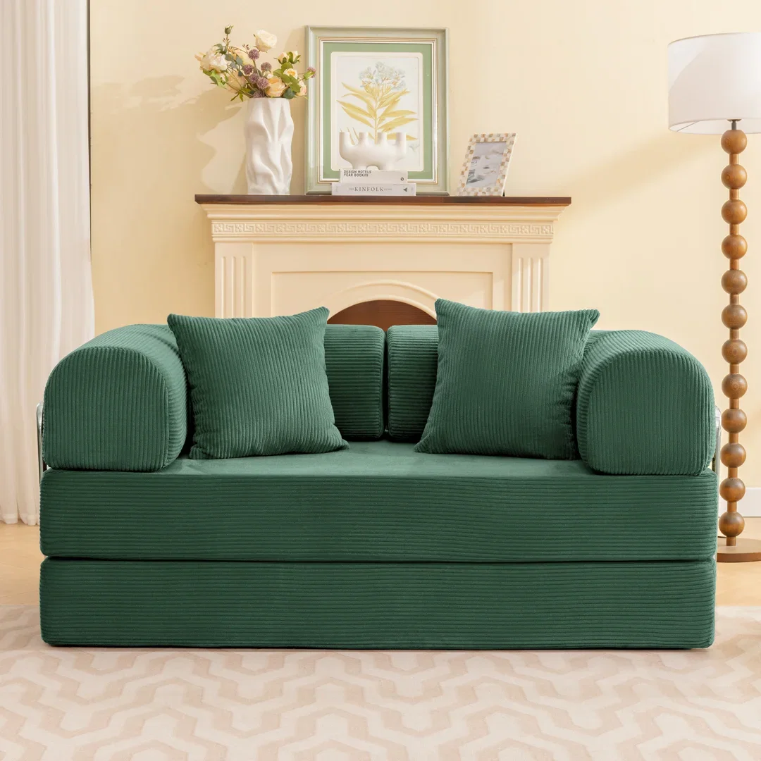 Corduroy Foldable Sofa Bed with High-Rebound Density Sponge