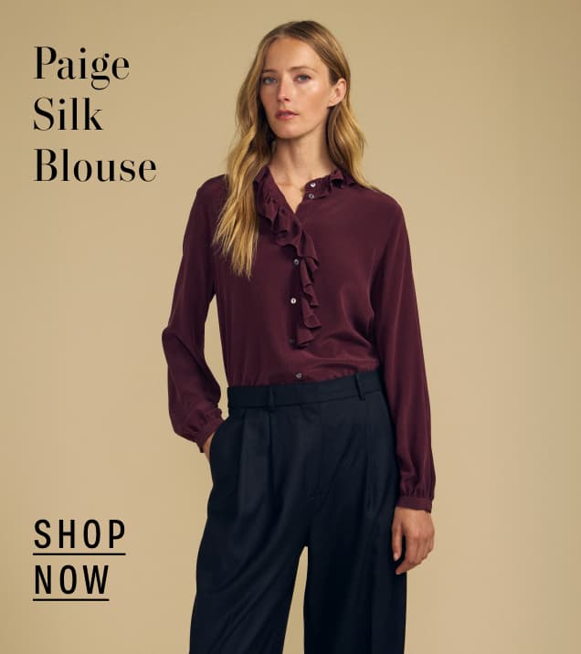 Image of model wearing Paige Silk Blouse.