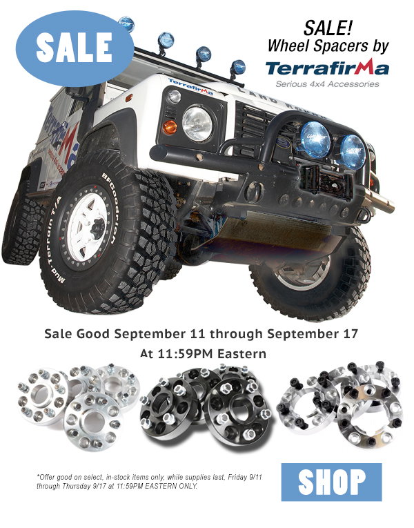 Alloy Wheel Spacers by Terrafirma SALE Good September 11 through September 17 at 11:59 PM Eastern at RoverParts.com