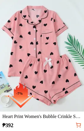 Heart Print Women s Bubble Crinkle...