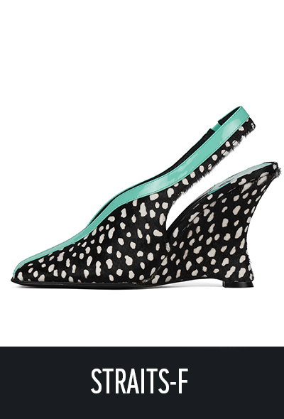STRAITS-F Mixed-material slingback square-toe wedge 