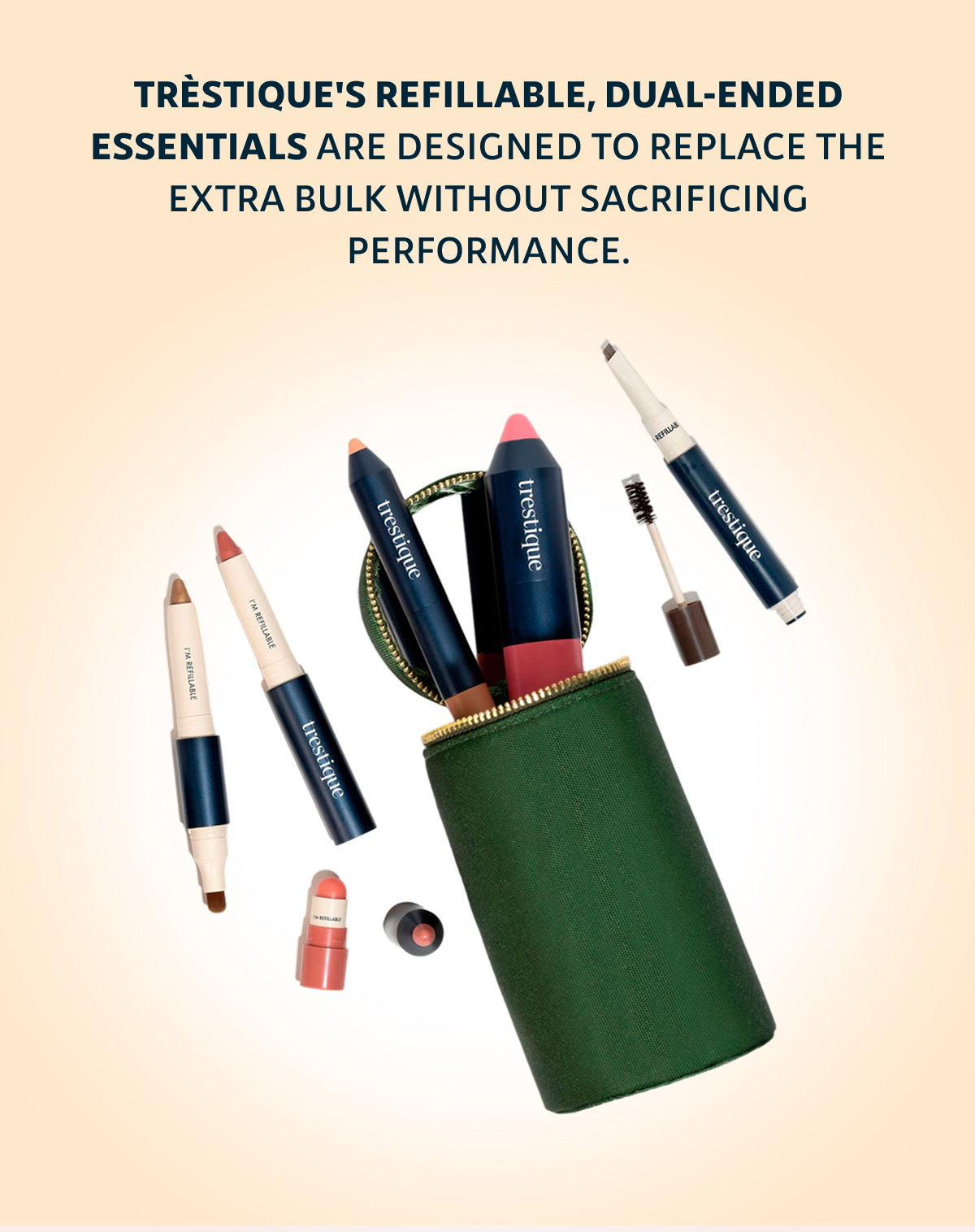 trèStiQue's refillable, dual-ended essentials are designed to replace the extra bulk without sacrificing performance.