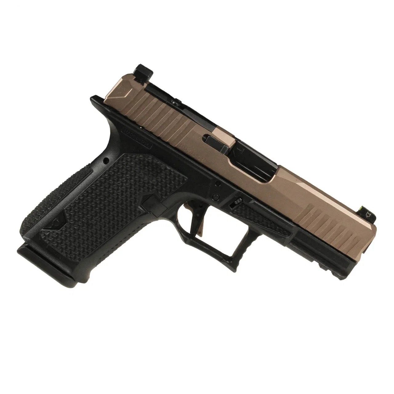DISCONTINUED Dusk 19 w/FDE Slide, Black Frame, Black Std. Barrel, NF Lower 1/3 Sights, Flat Trigger