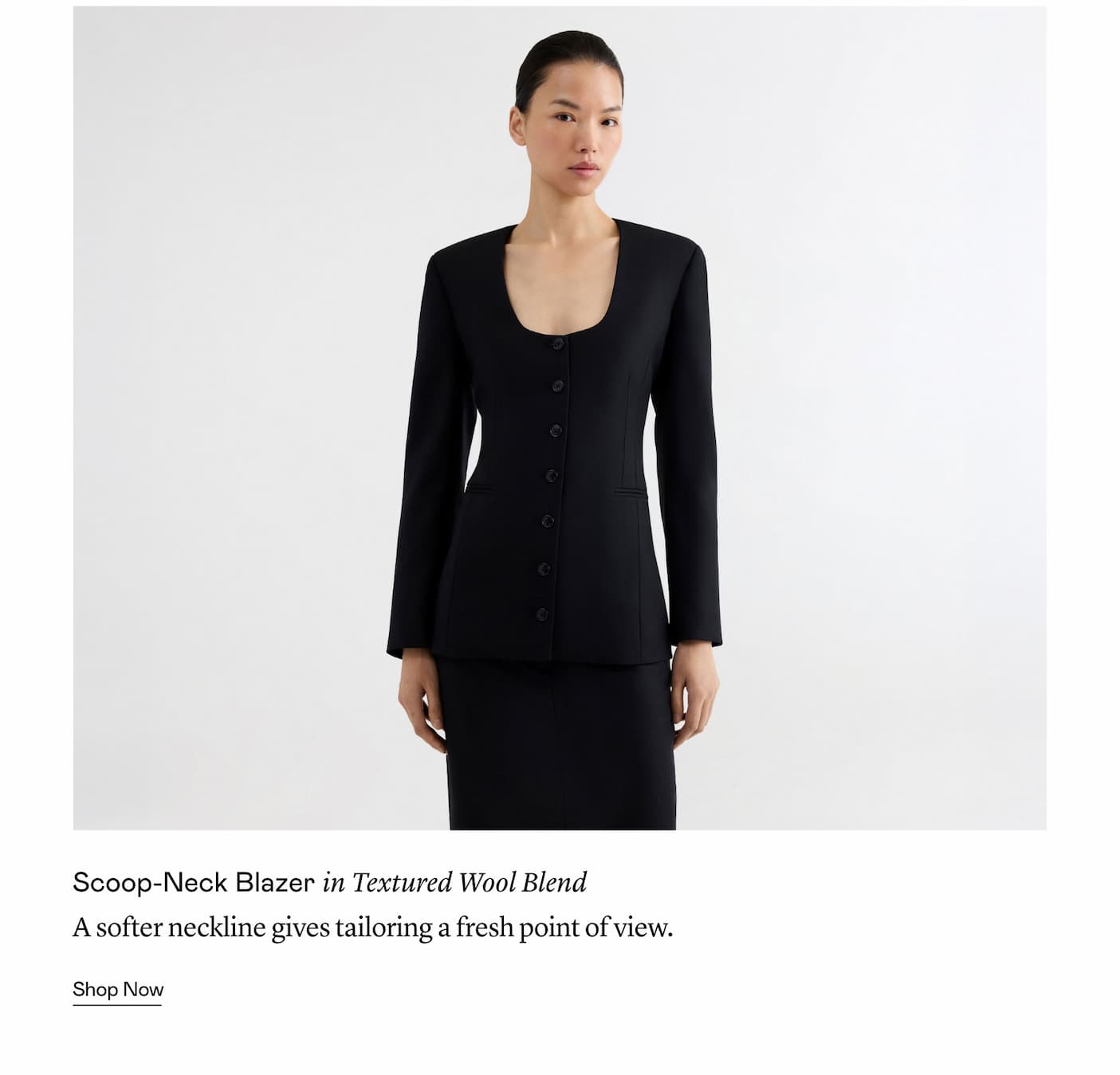 Scoop-Neck Blazer in Textured Wool Blend 