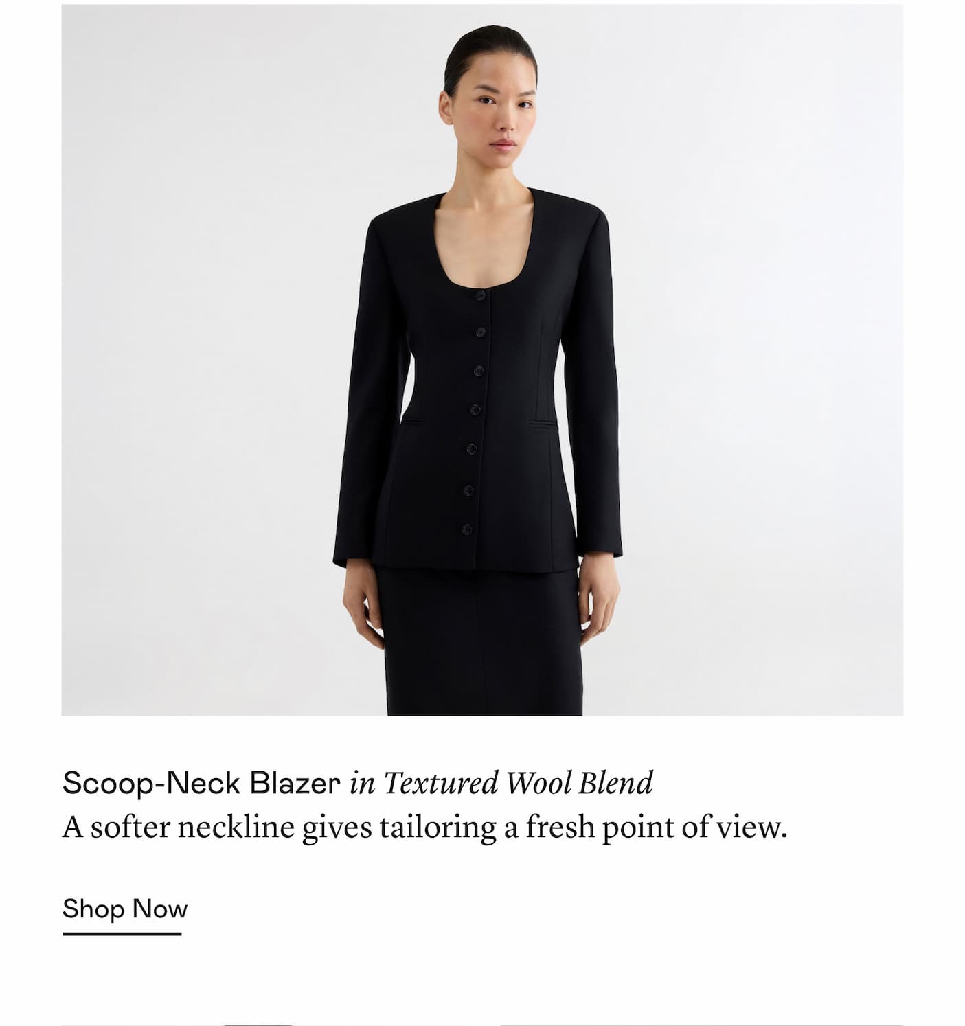 Scoop-Neck Blazer in Textured Wool Blend 