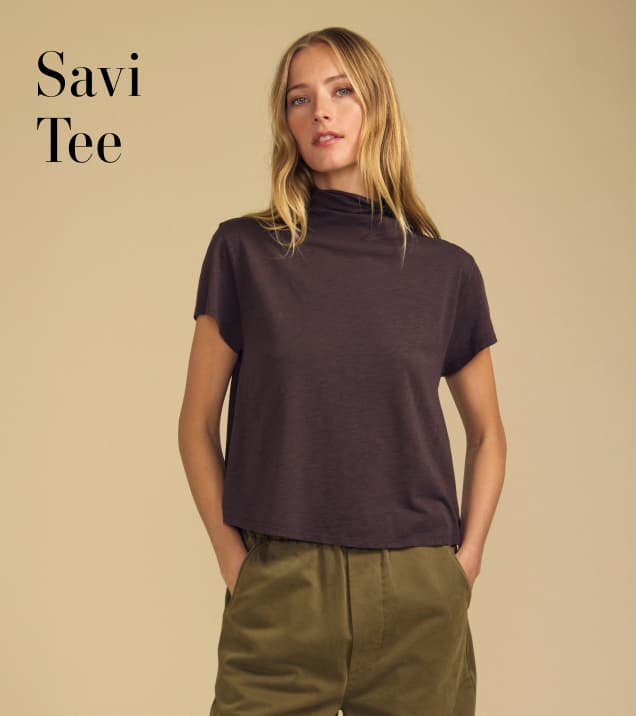 Image of model wearing Savi in Mole.
