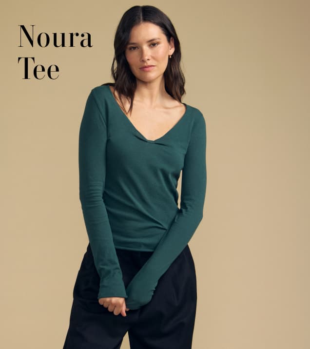 Image of model wearing Noura in Bluegrass.