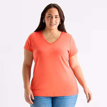 Image of St. Johns Bay Womens Plus V Neck Short Sleeve T-Shirt