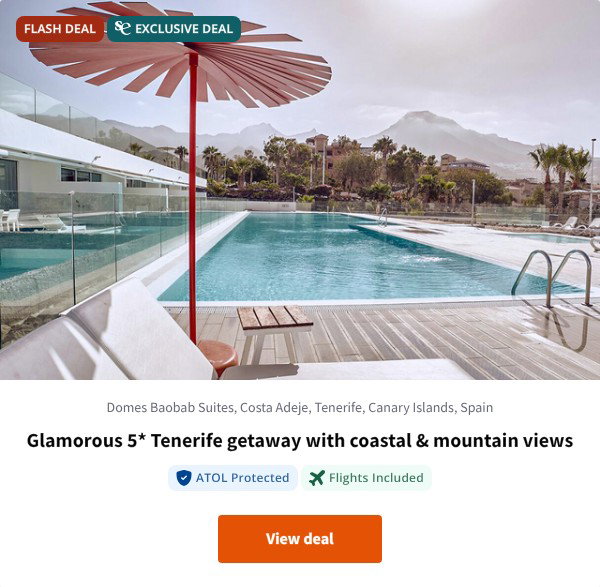 Glamorous 5* Tenerife getaway with coastal & mountain views