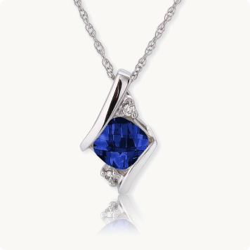 Created Sapphire & Diamond Pendant 10k White Gold