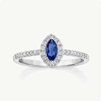 Marquise Created Blue Sapphire Halo Lab Grown Diamond Ring in Sterling Silver