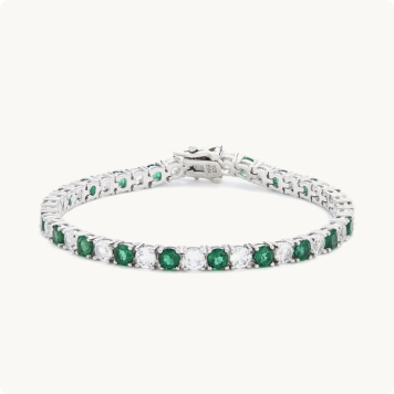 Vivian, Sterling Silver Created Emerald & White Sapphire Tennis Bracelet