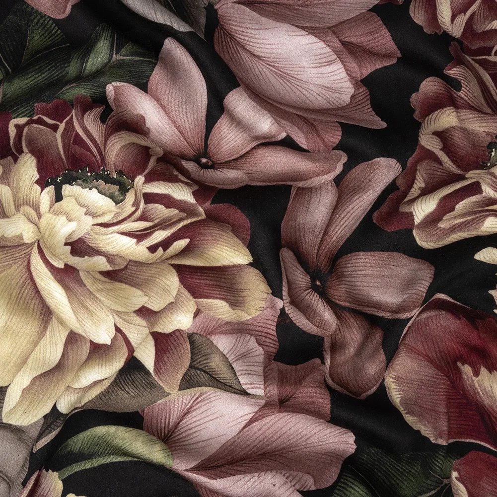 Image of Rayon Challis - Black and Plum Floral - Vision of Romance Print - Mood Exclusive Wisteria Collection