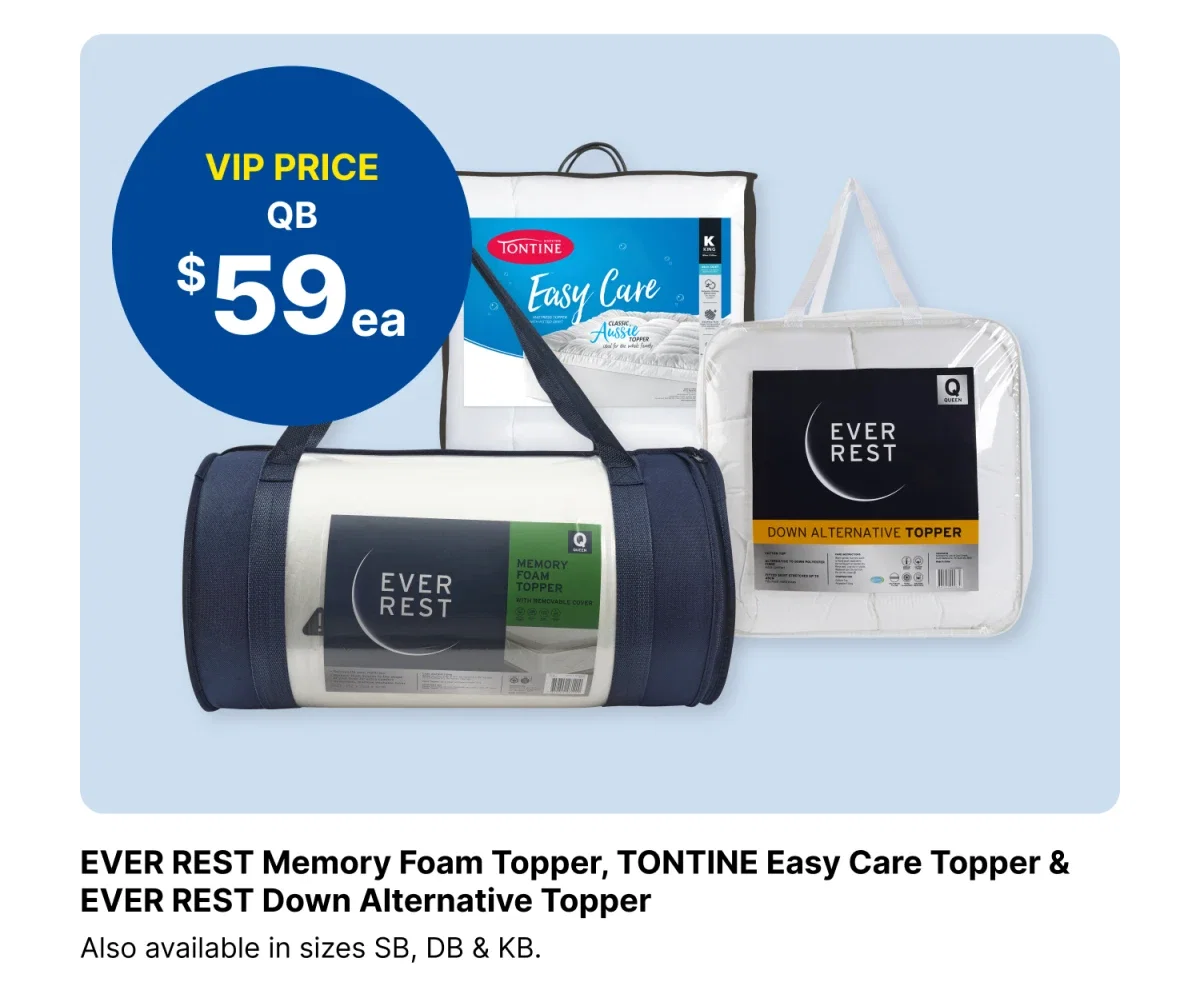 EVER REST MEMORY FOAM TOPPER & TONTINE EASY CARE TOPPER & EVER REST ALTERNATIVE TO DOWN
