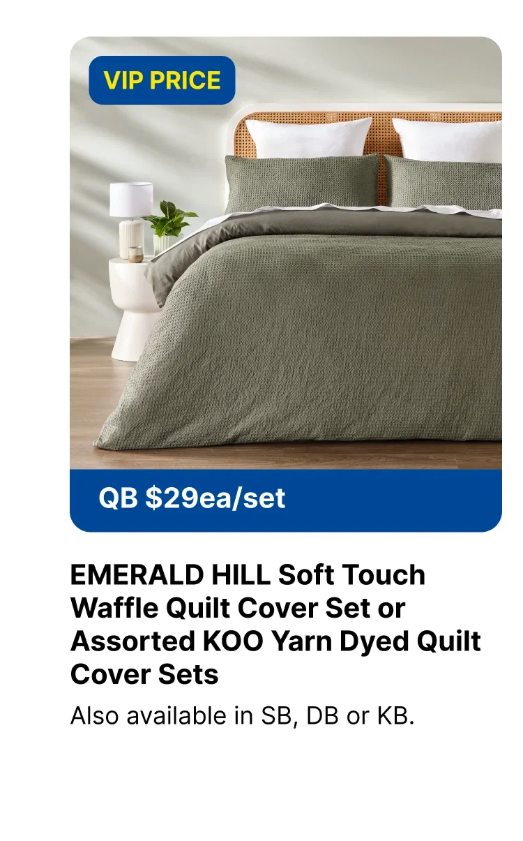 EMERALD HILL SOFT TOUCH WAFFLE QUILT COVER SET or Assorted Koo yarn dyed quilt cover sets