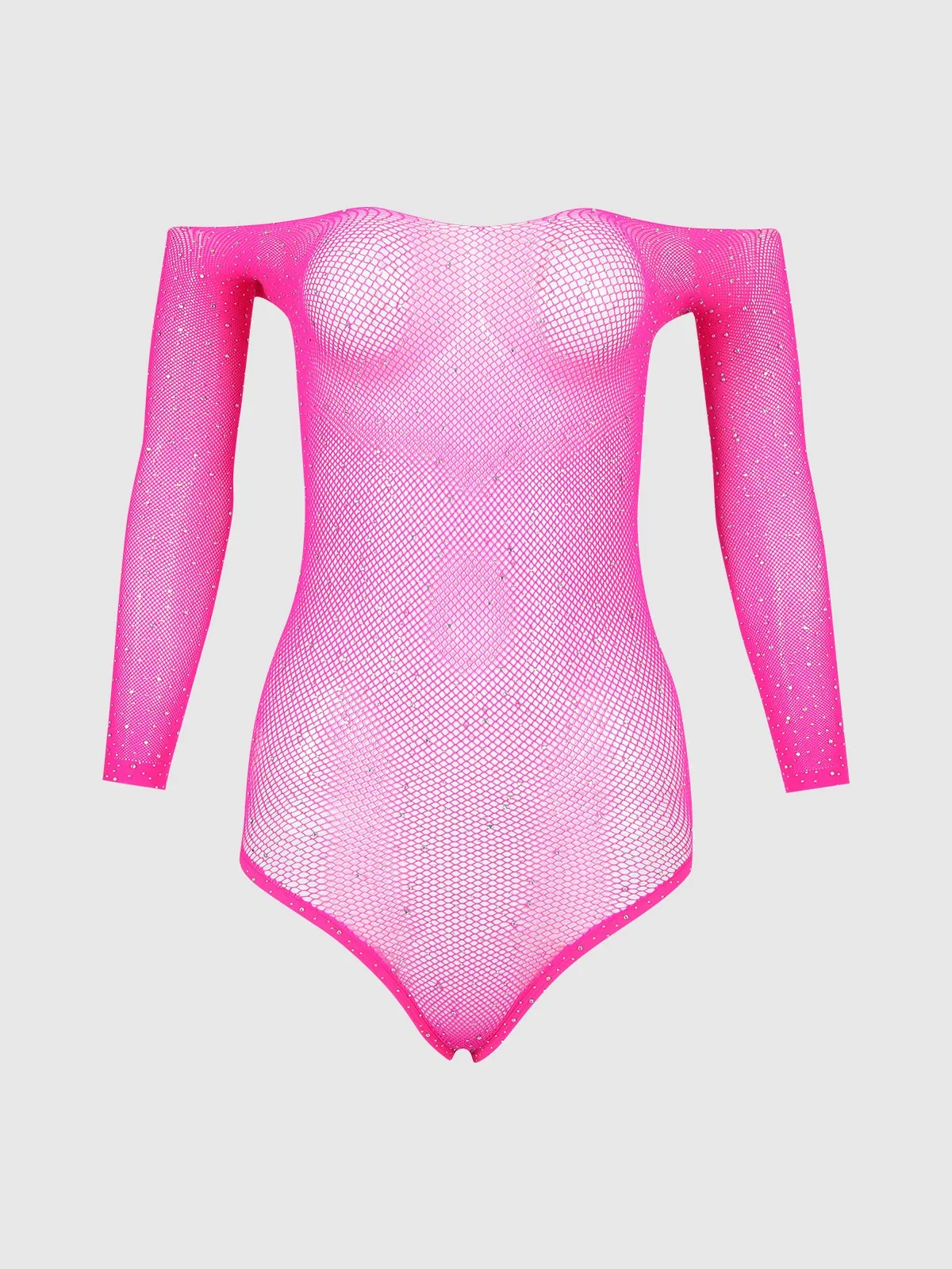 Image of Fine Fishnet & Rhinestone Long Sleeve Teddy Bodystocking