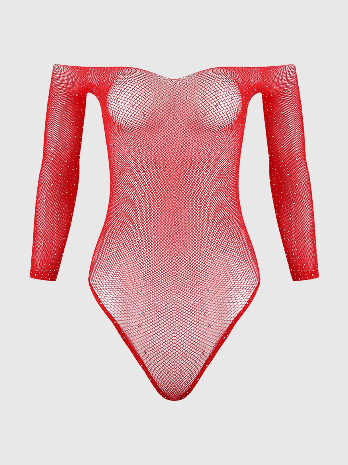Image of Fine Fishnet & Rhinestone Long Sleeve Teddy Bodystocking