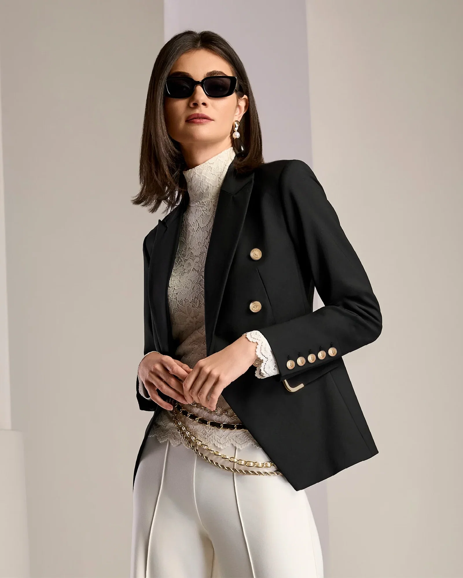 Image of Hardware Trimmed Double Breasted Modern Blazer Proper Black