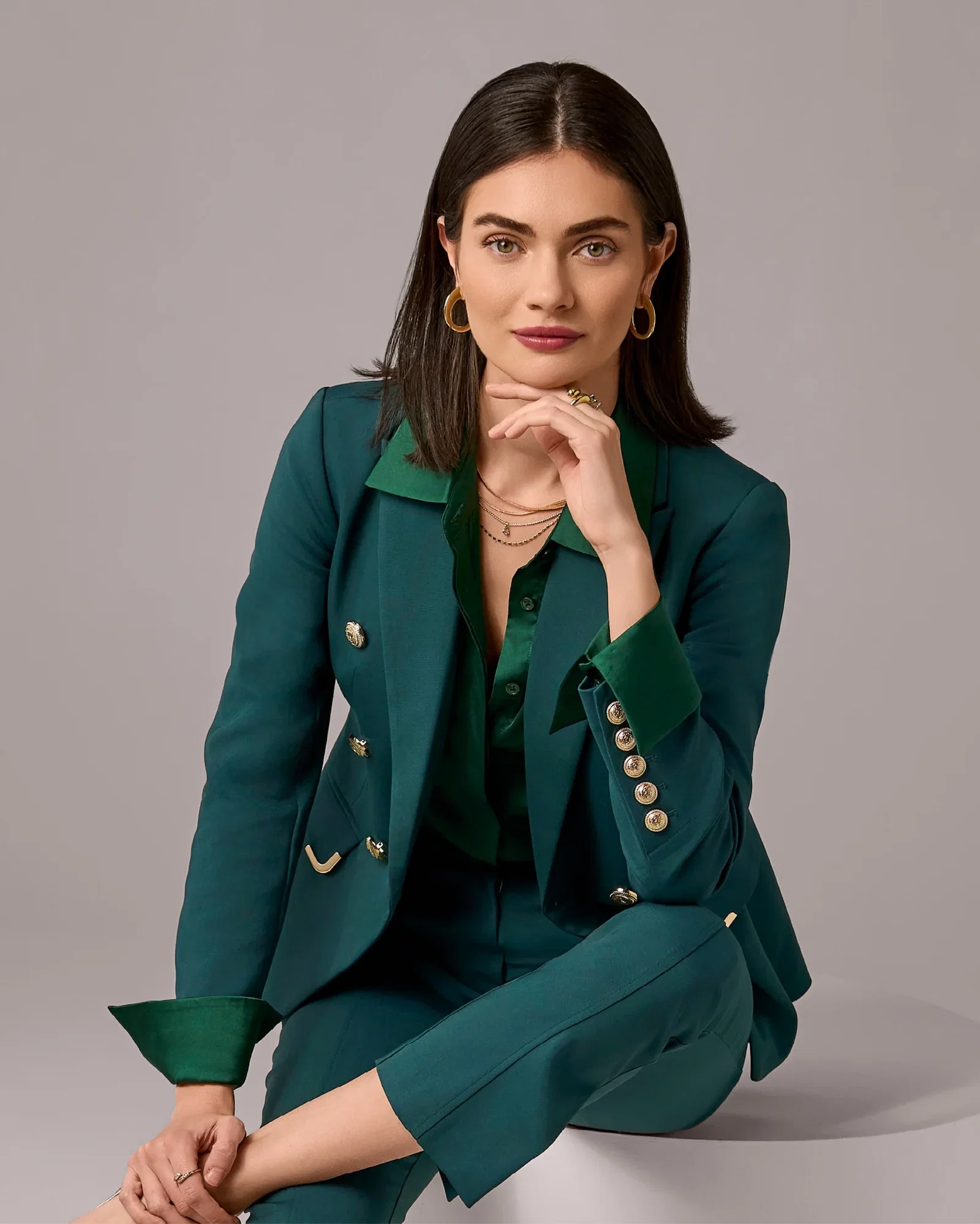 Image of Hardware Trimmed Double Breasted Modern Blazer Hunt Club