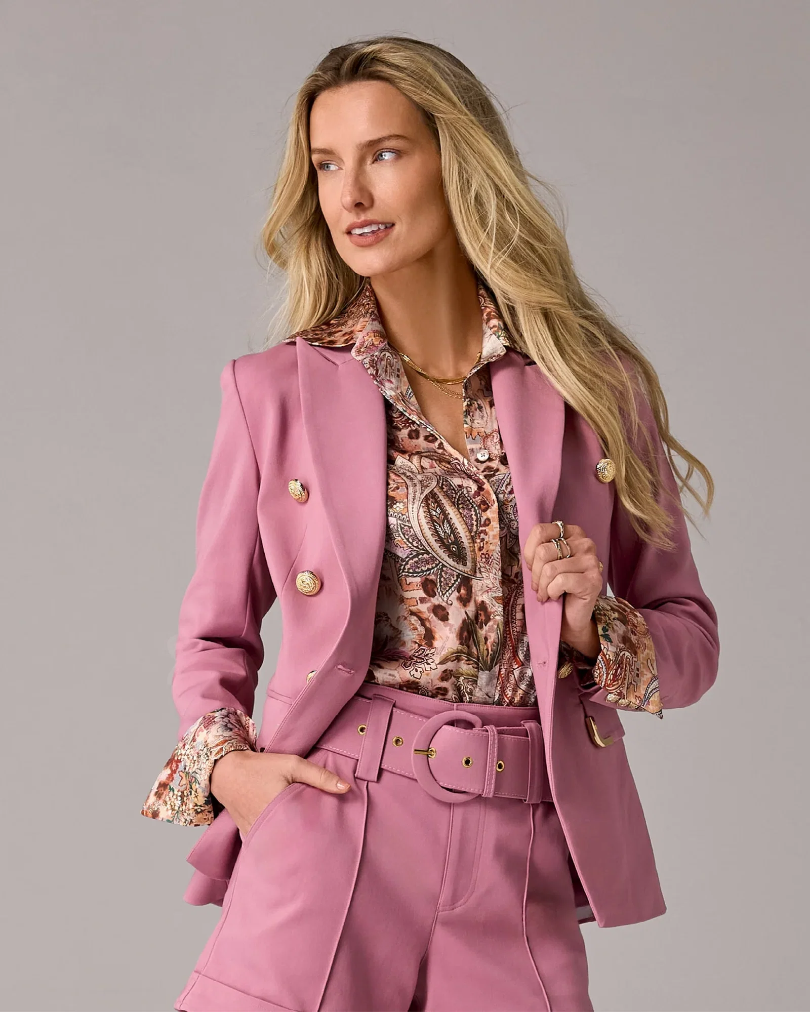 Image of Hardware Trimmed Double Breasted Modern Blazer Foxglove