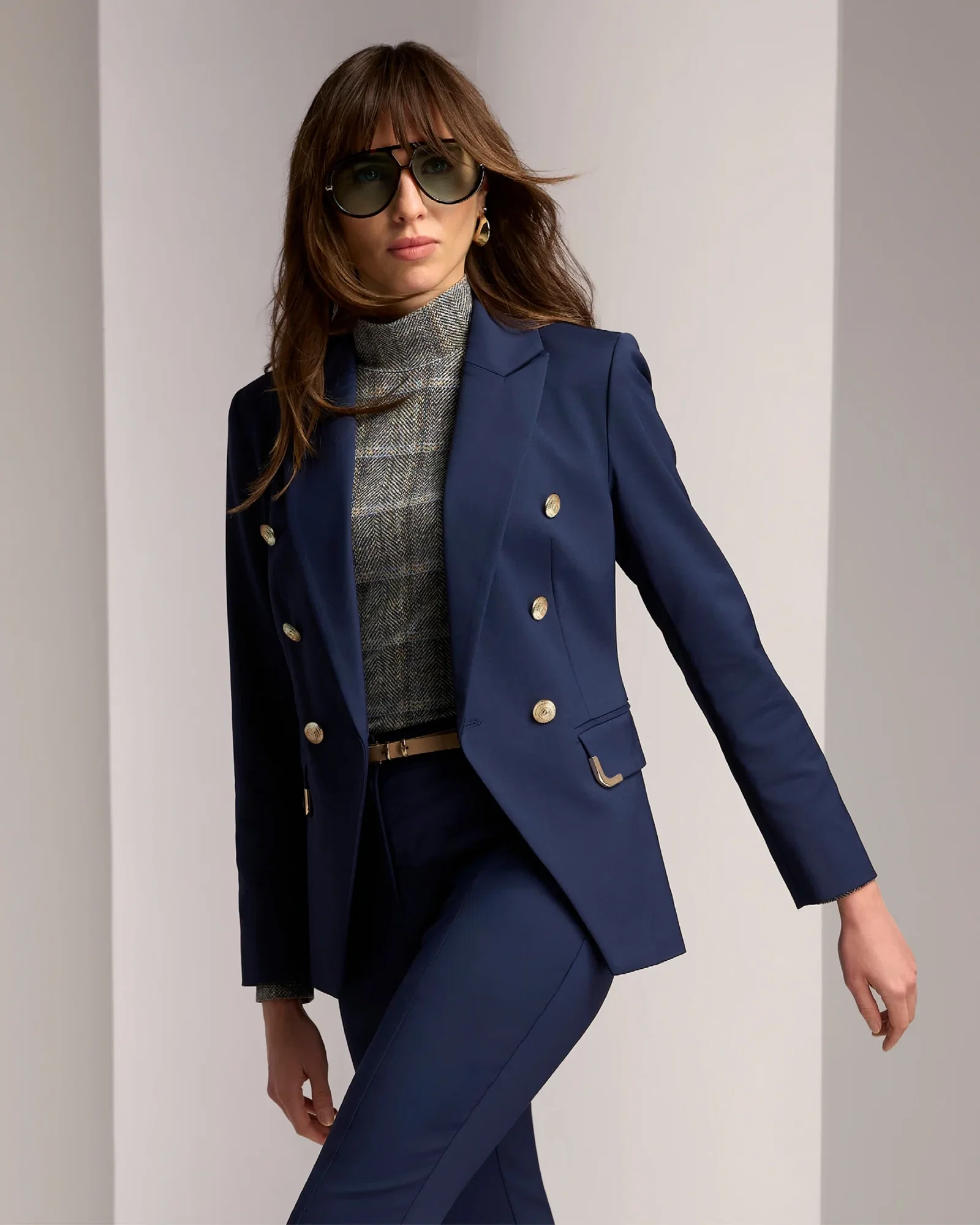 Image of Hardware Trimmed Double Breasted Modern Blazer Navy