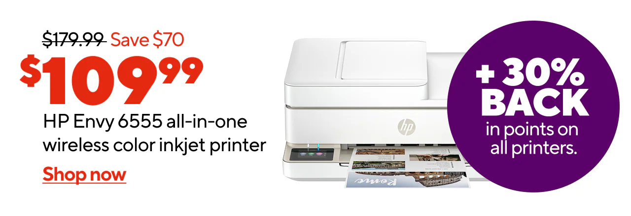 HP Envy 6555 Wireless Color All-in-One Printer $109.99
