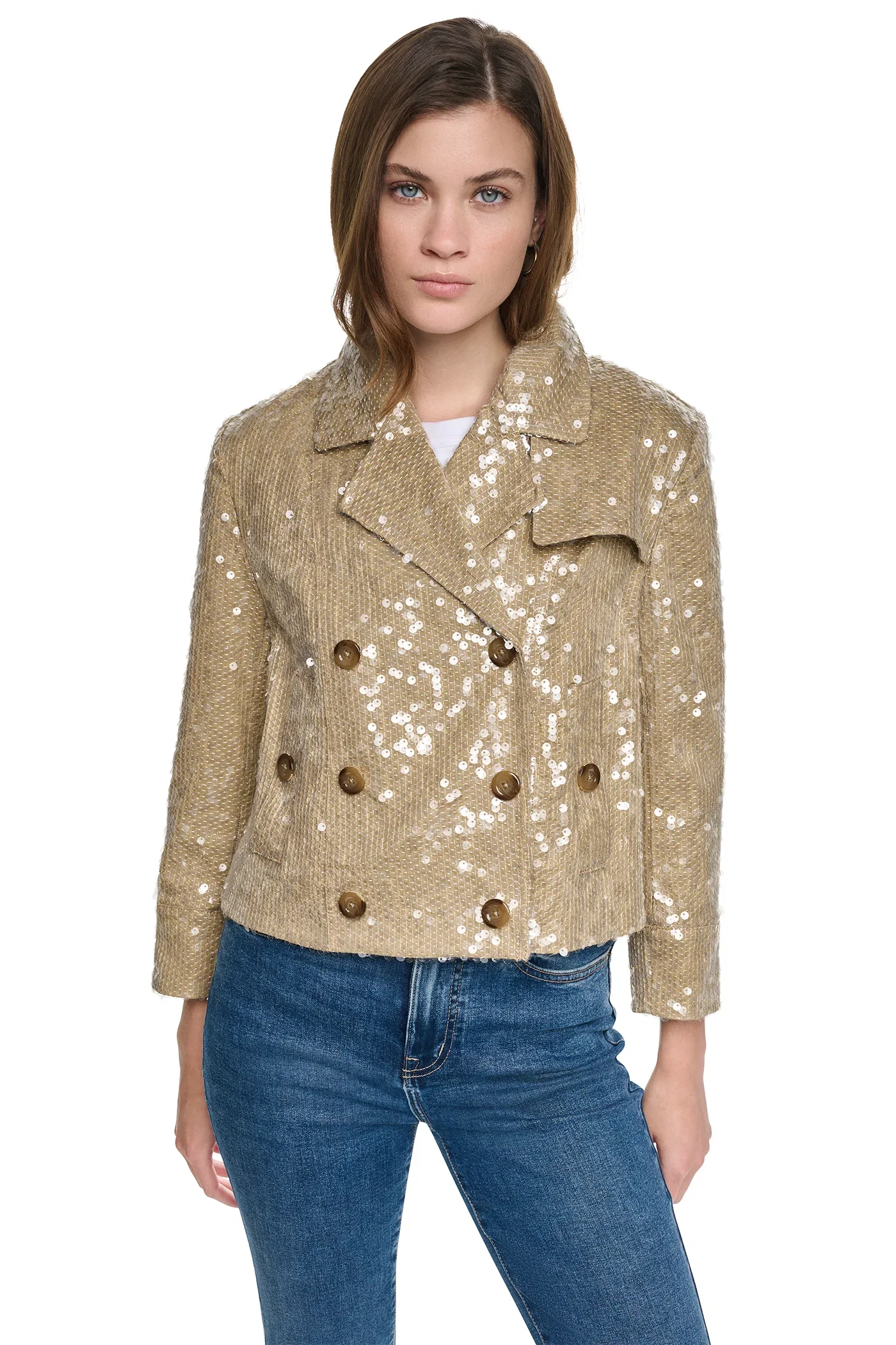 Image of SEQUIN DOUBLE BREASTED TRENCH COAT