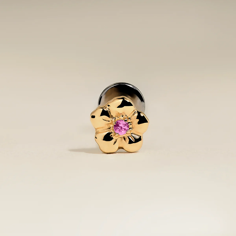 Hibiscus Titanium Piercing Stud in Gold
