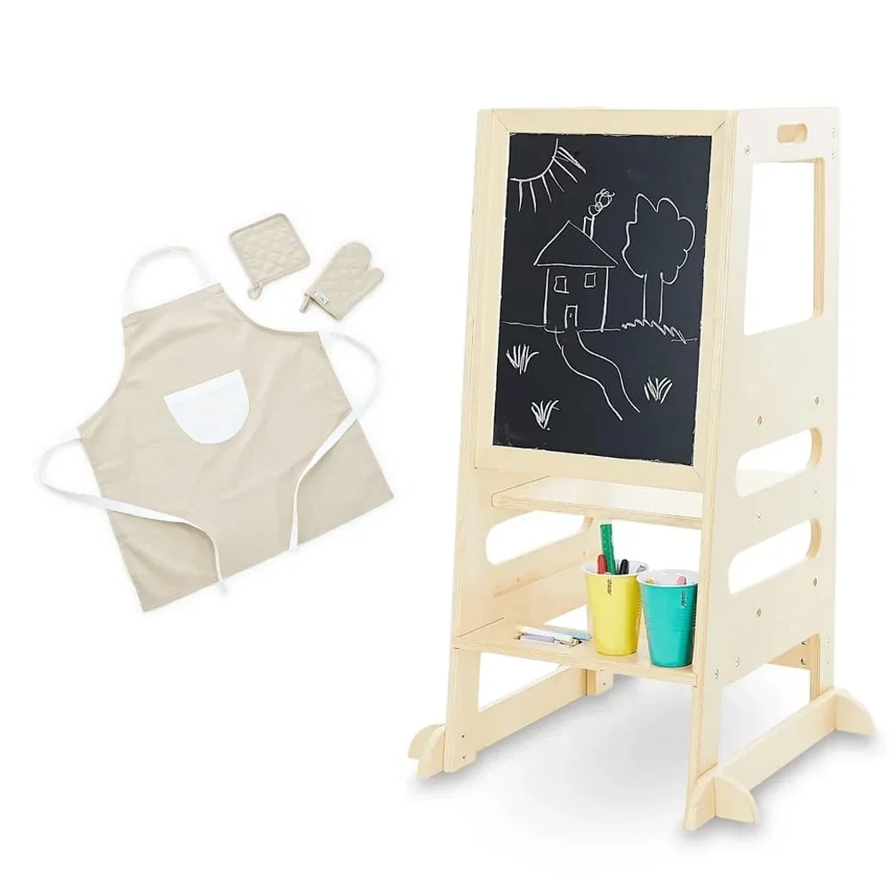 Image of Little Helper Bundle with Learning Tower (Natural) and Apron & Oven Glove Set