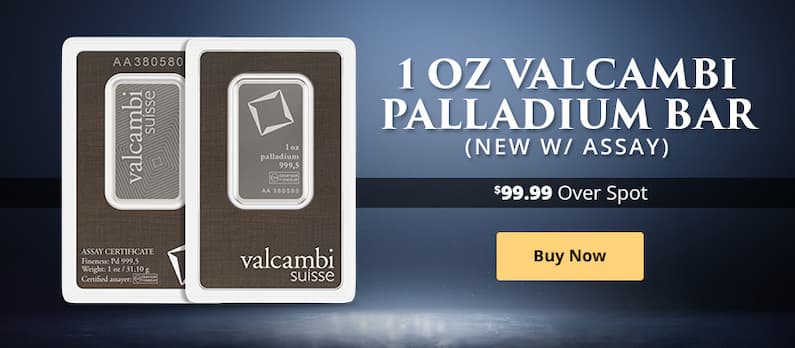 ON SALE: 1 oz Valcambi Palladium Bar (New w/ Assay)