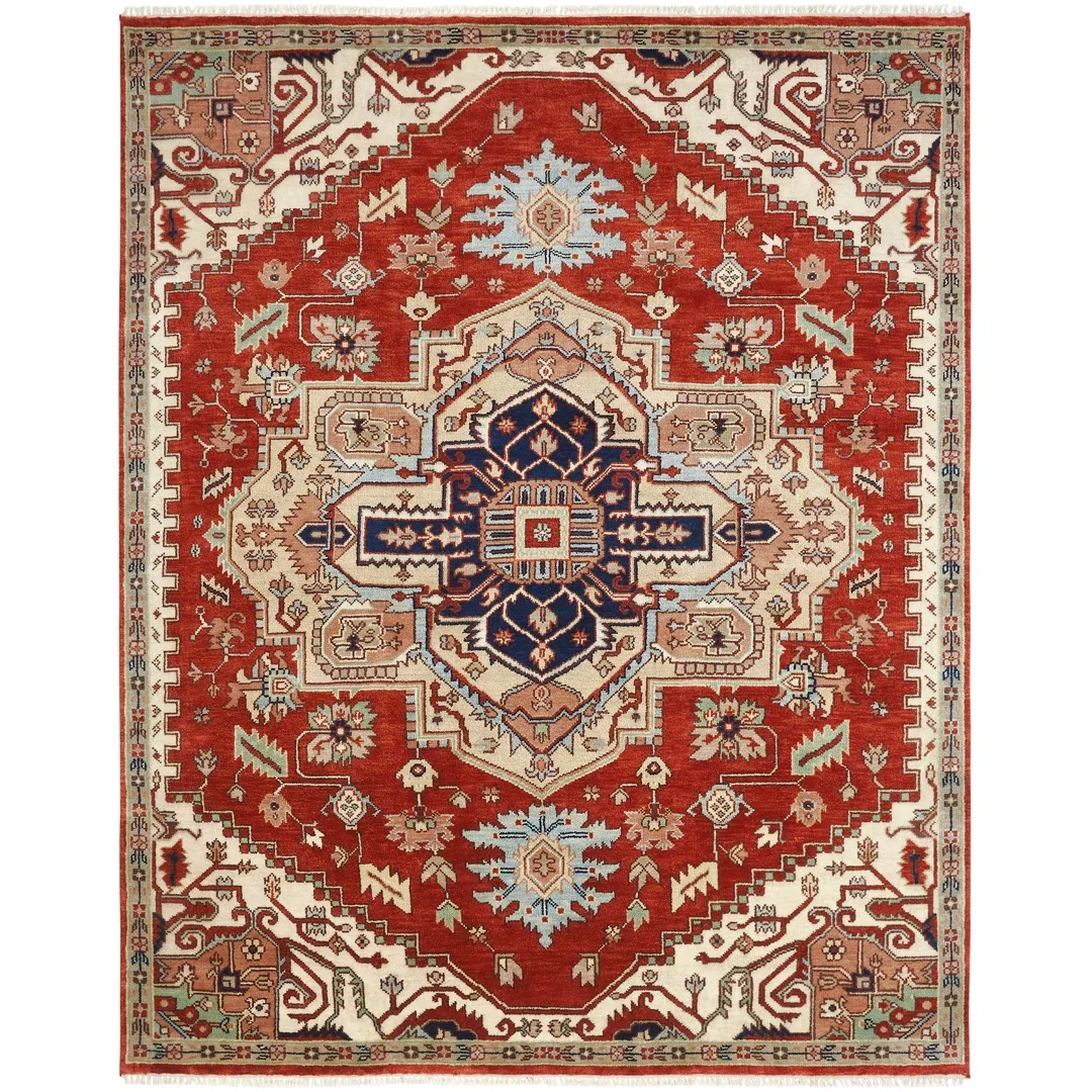 Rust / Ivory Hand-Knotted Area Rug