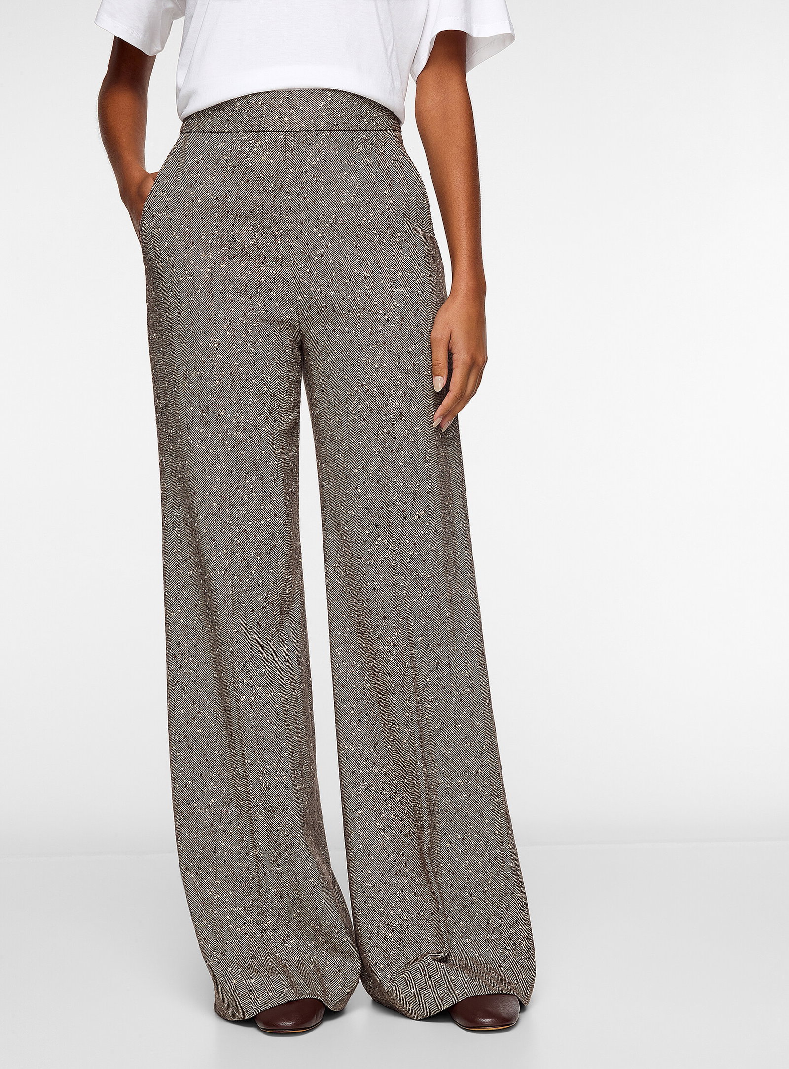 Chevron tweed high-rise pant