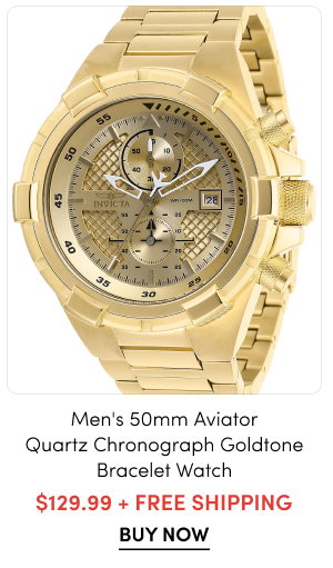 INV-28122  INVICTA Men's 50mm Aviator Quartz Chronograph Goldtone Bracelet Watch  $129.99 + FREE SHIPPING