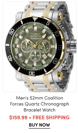 INV-49225  INVICTA Men's 52mm Coalition Forces Quartz Chronograph Bracelet Watch  $159.99 + FREE SHIPPING